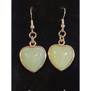 Heart Green Aventurine Crystal Drop Earrings
